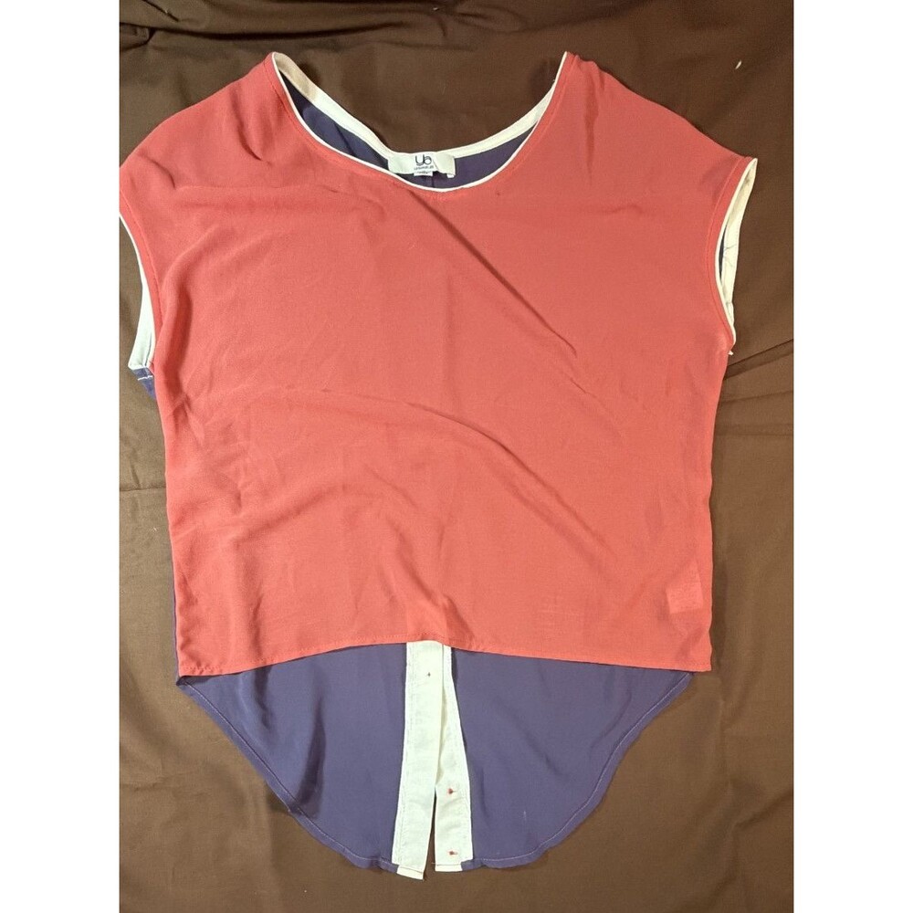 Ya Los Angeles Women's Orange Blouse with Purple Back Button Detail Size Small